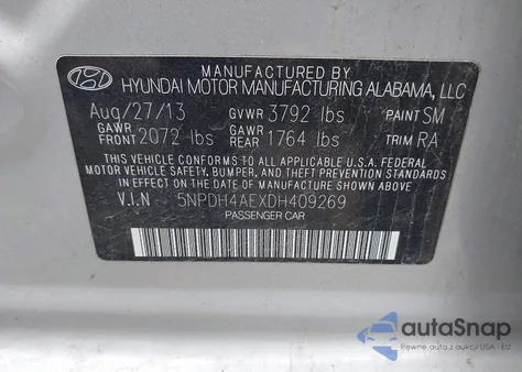 2013 Hyundai Elantra Gls z USA, uszkodzony, nr VIN 5NPDH4AEXDH409269